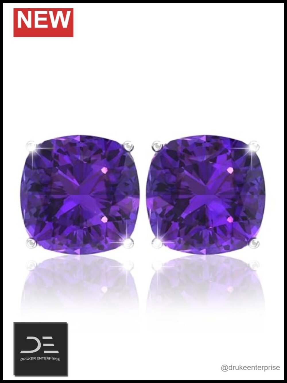 14k White Gold Cushion Birthstone Stud Earrings, 7mm, 2.4ct Tw
